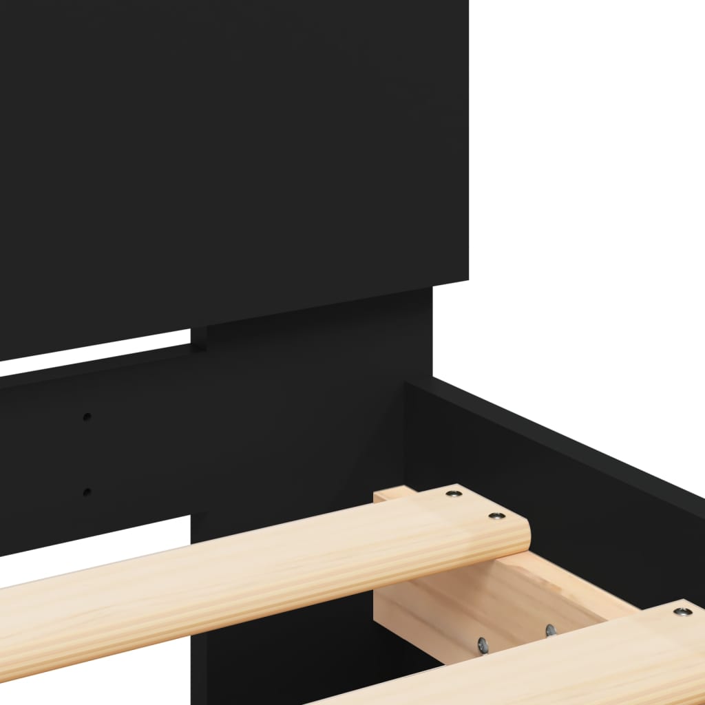 Bedframe met hoofdbord en LED-verlichting zwart 90x200 cm