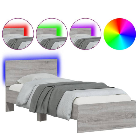 Bedframe met hoofdbord en LED grijs sonoma eikenkleur 90x200 cm