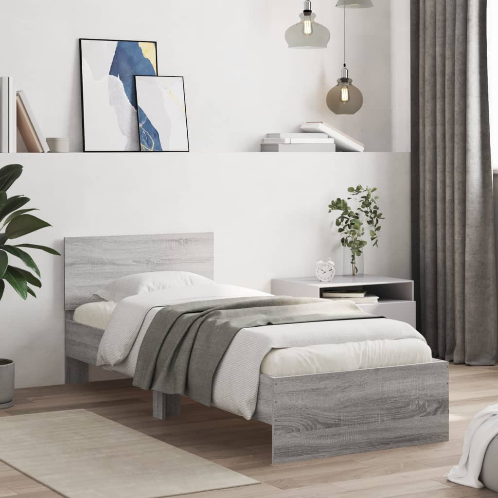 Bedframe met hoofdbord en LED grijs sonoma eikenkleur 90x200 cm