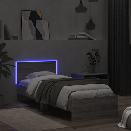 Bedframe met hoofdbord en LED grijs sonoma eikenkleur 90x200 cm