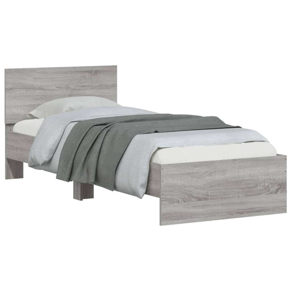 Bedframe met hoofdbord en LED grijs sonoma eikenkleur 90x200 cm
