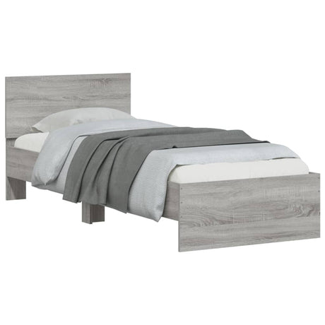 Bedframe met hoofdbord en LED grijs sonoma eikenkleur 90x200 cm