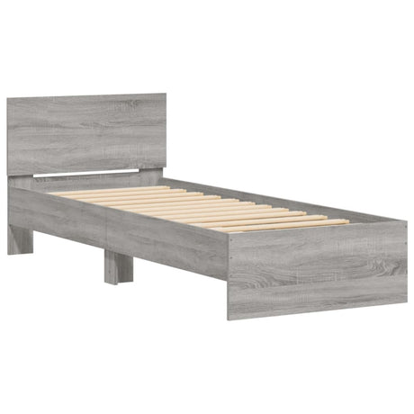 Bedframe met hoofdbord en LED grijs sonoma eikenkleur 90x200 cm