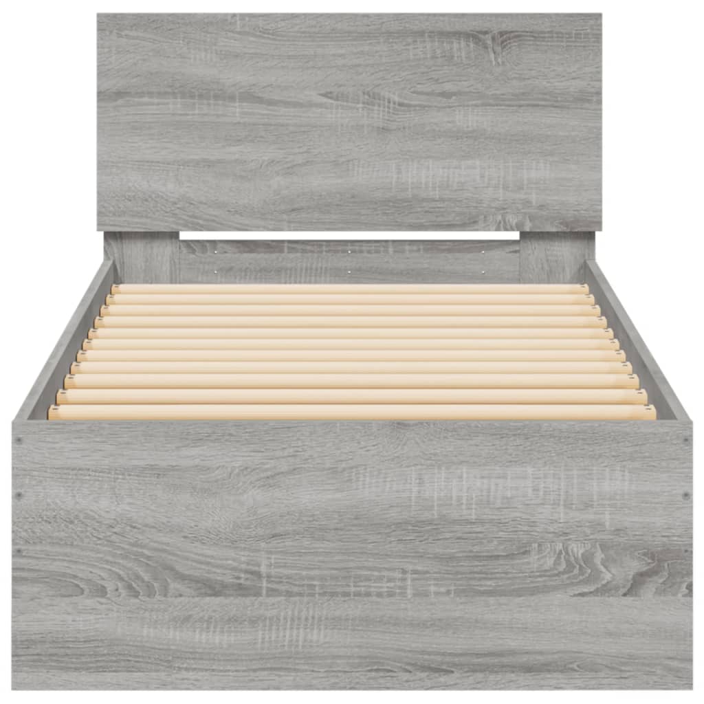 Bedframe met hoofdbord en LED grijs sonoma eikenkleur 90x200 cm