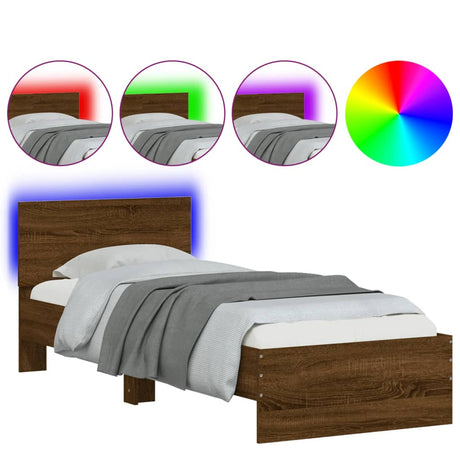 Bedframe met hoofdbord en LED bruin eikenkleur 90x200 cm