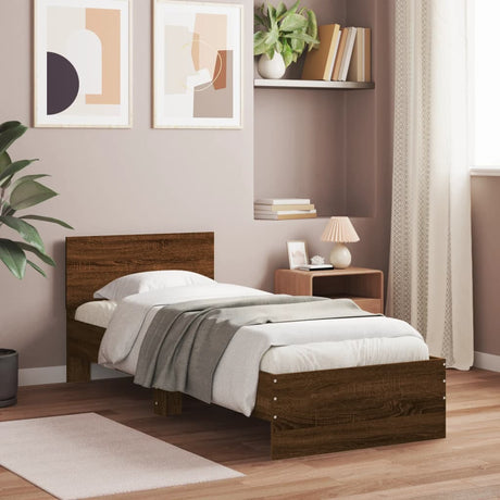 Bedframe met hoofdbord en LED bruin eikenkleur 90x200 cm