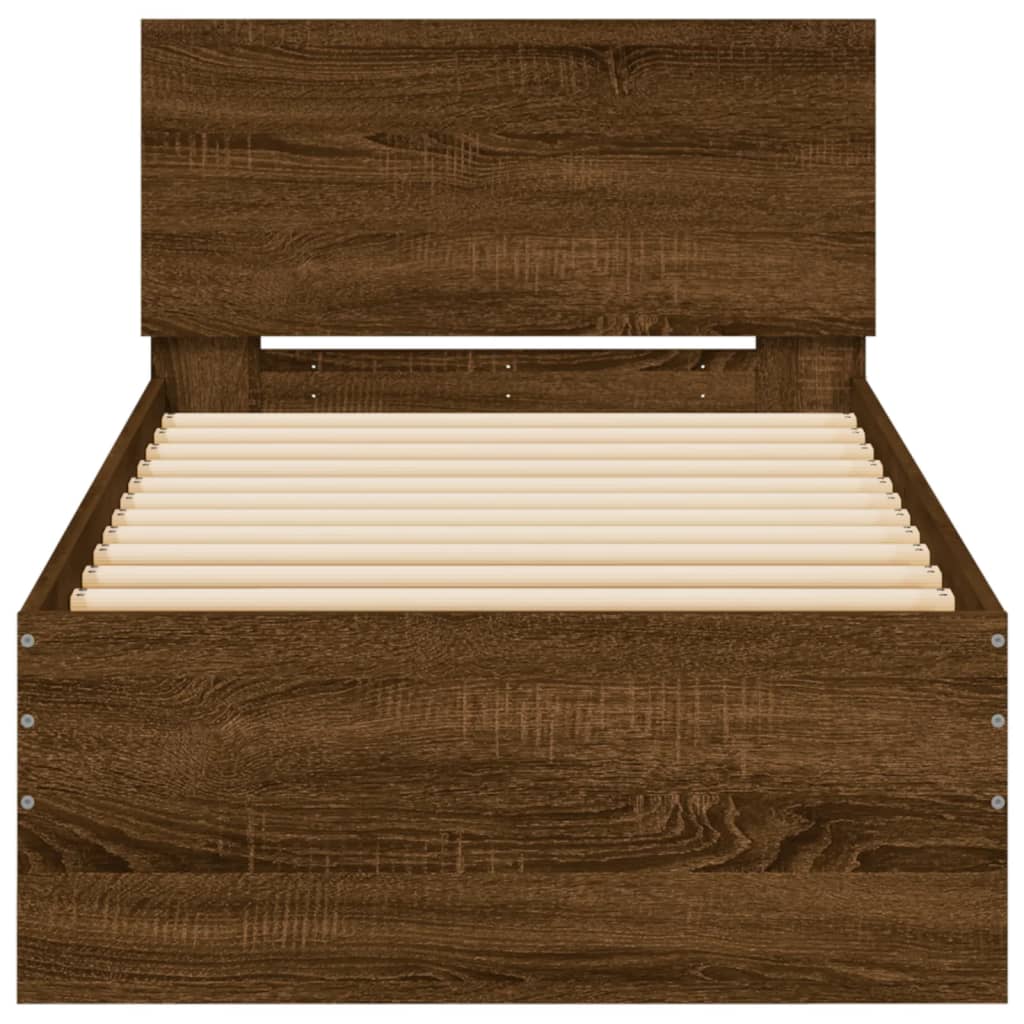 Bedframe met hoofdbord en LED bruin eikenkleur 90x200 cm