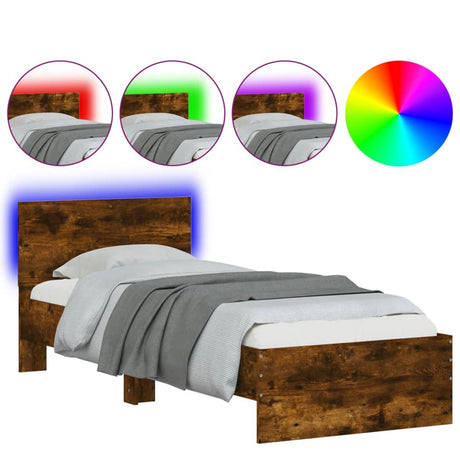 Bedframe met hoofdbord en LED gerookt eikenkleurig 90x190 cm