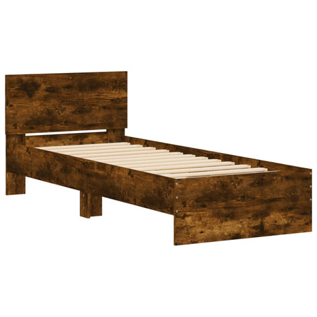 Bedframe met hoofdbord en LED gerookt eikenkleurig 90x190 cm