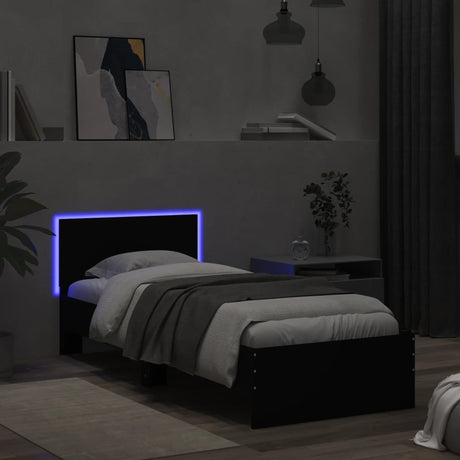 Bedframe met hoofdbord en LED-verlichting zwart 75x190 cm