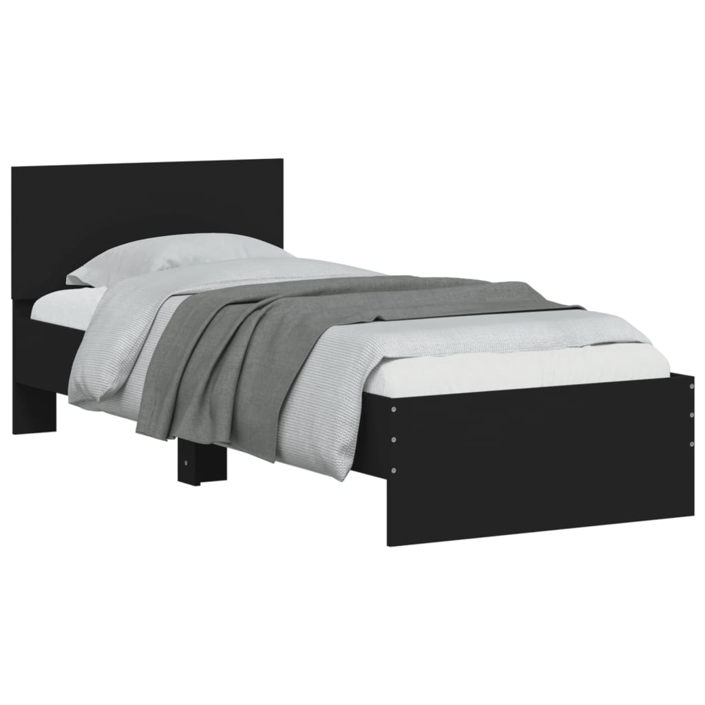 Bedframe met hoofdbord en LED-verlichting zwart 75x190 cm