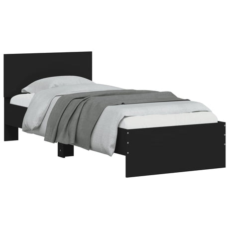 Bedframe met hoofdbord en LED-verlichting zwart 75x190 cm