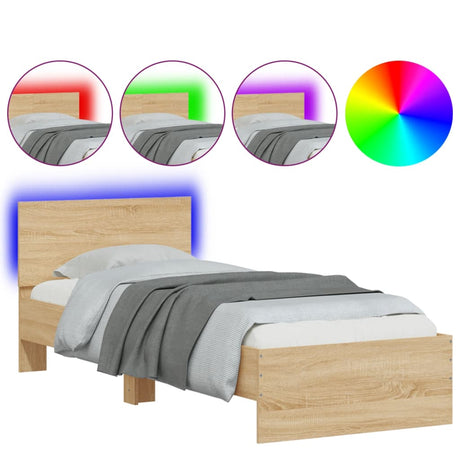 Bedframe met hoofdbord en LED sonoma eikenkleurig 75x190 cm