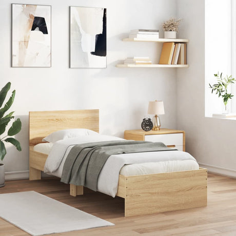 Bedframe met hoofdbord en LED sonoma eikenkleurig 75x190 cm