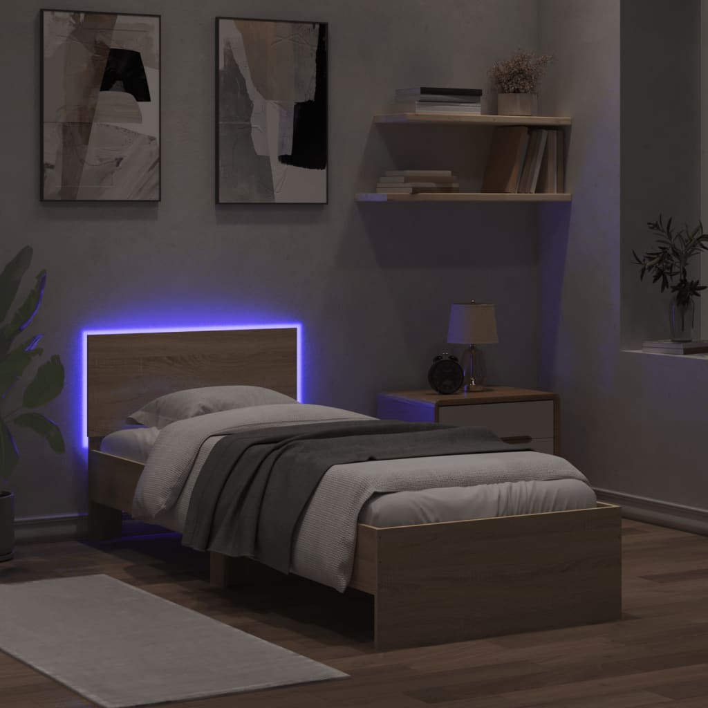 Bedframe met hoofdbord en LED sonoma eikenkleurig 75x190 cm