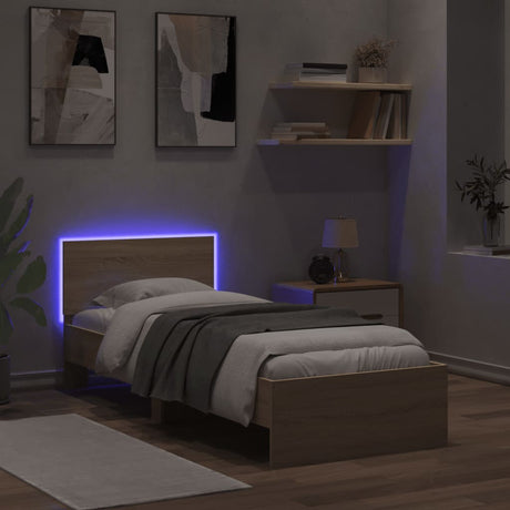 Bedframe met hoofdbord en LED sonoma eikenkleurig 75x190 cm