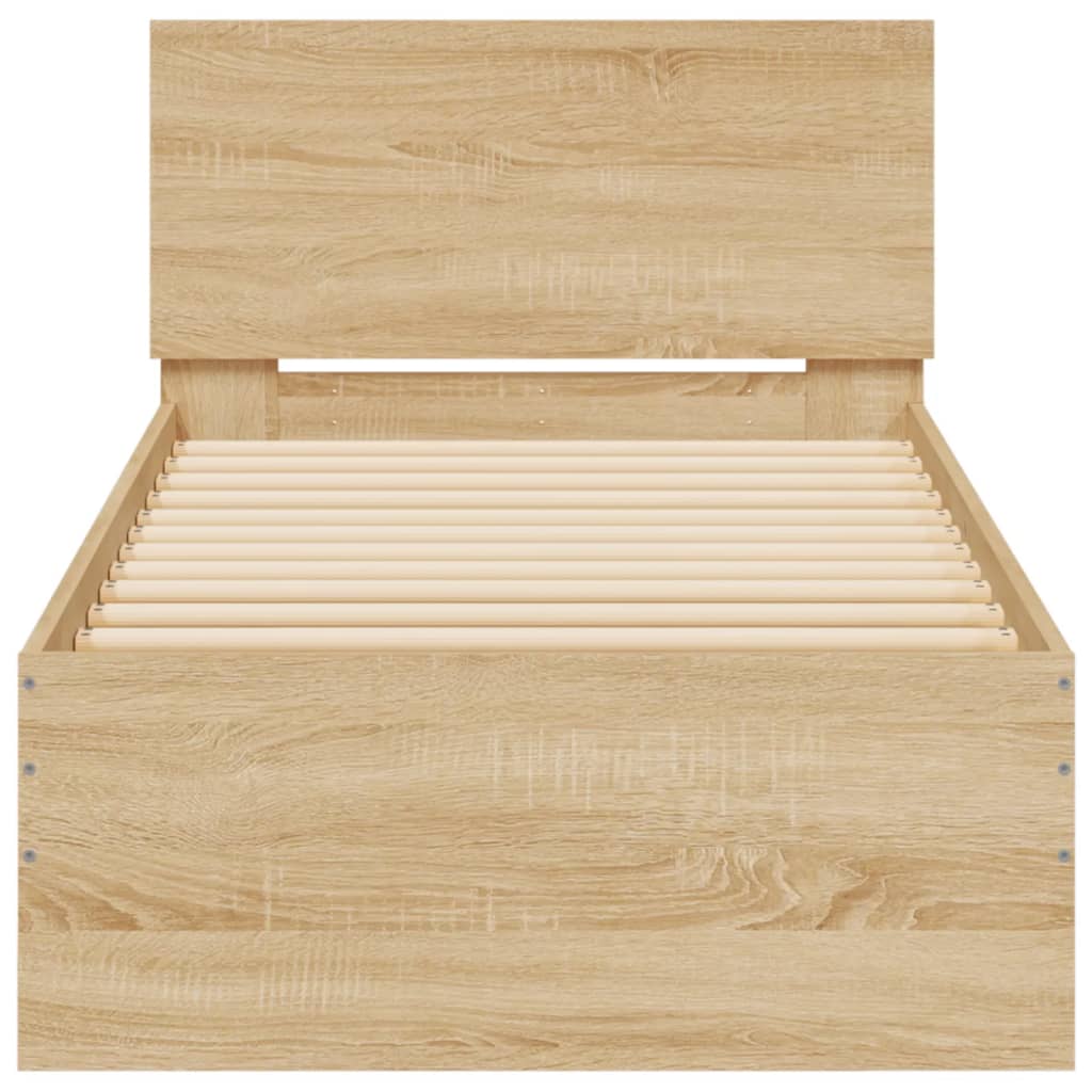 Bedframe met hoofdbord en LED sonoma eikenkleurig 75x190 cm