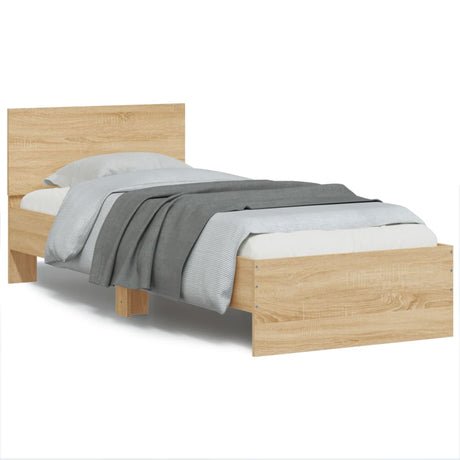 Bedframe met hoofdbord en LED sonoma eikenkleurig 75x190 cm