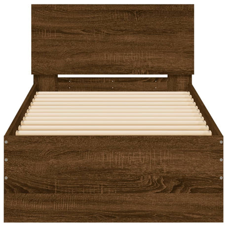 Bedframe met hoofdbord en LED bruin eikenkleur 75x190 cm