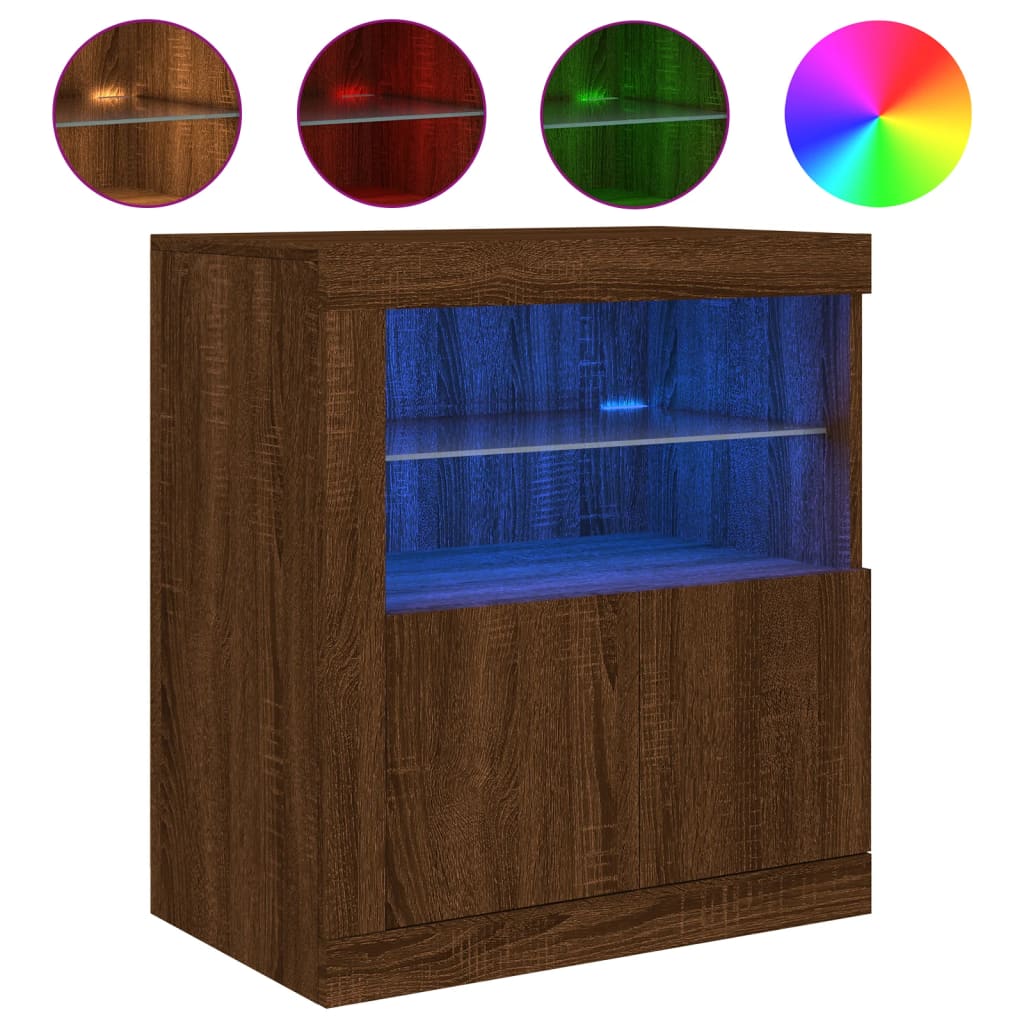 Dressoir met LED-verlichting 60,5x37x67 cm bruin eikenkleur