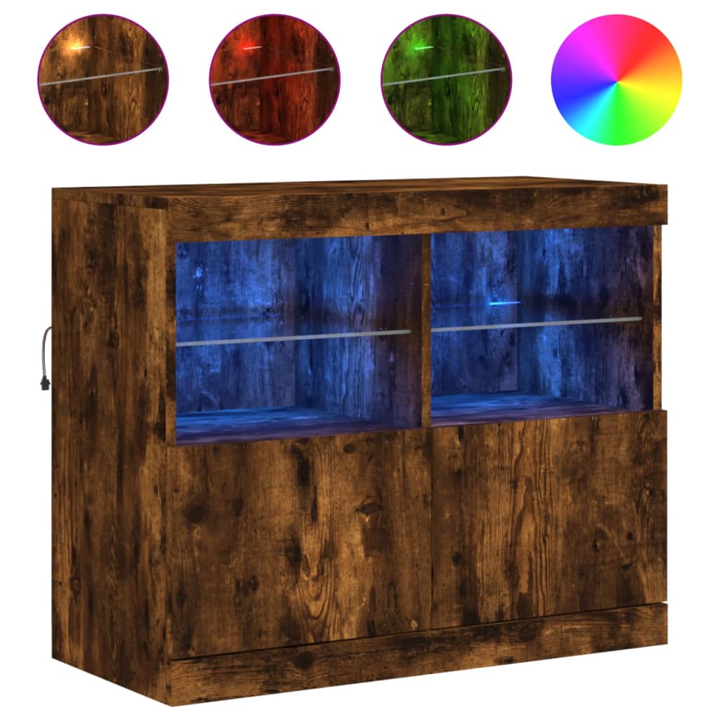 Dressoir met LED-verlichting 81x37x67 cm gerookt eikenkleurig