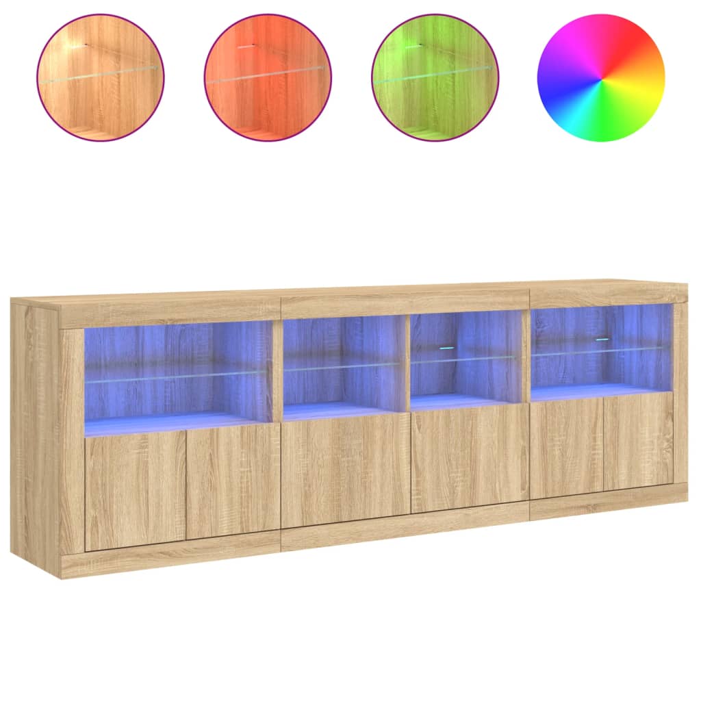 Dressoir met LED-verlichting 202x37x67 cm sonoma eikenkleurig - AllerleiShop