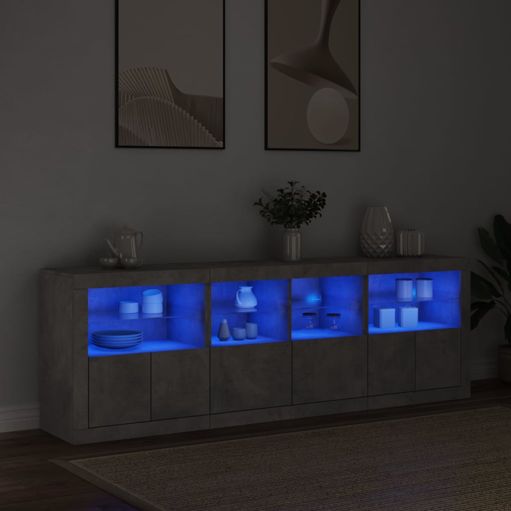 Dressoir met LED-verlichting 202x37x67 cm betongrijs - AllerleiShop