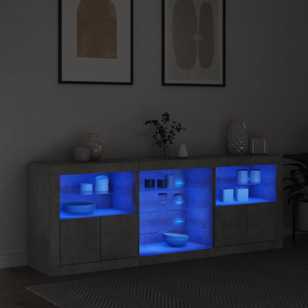 Dressoir met LED-verlichting 181,5x37x67 cm betongrijs - AllerleiShop