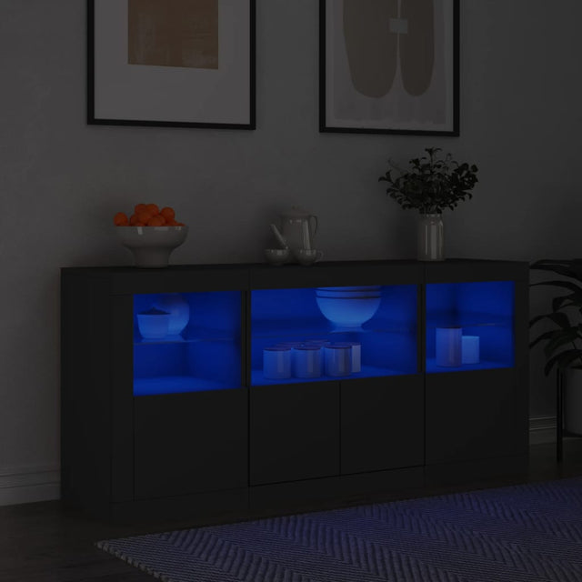 Dressoir met LED-verlichting 142,5x37x67 cm zwart - AllerleiShop