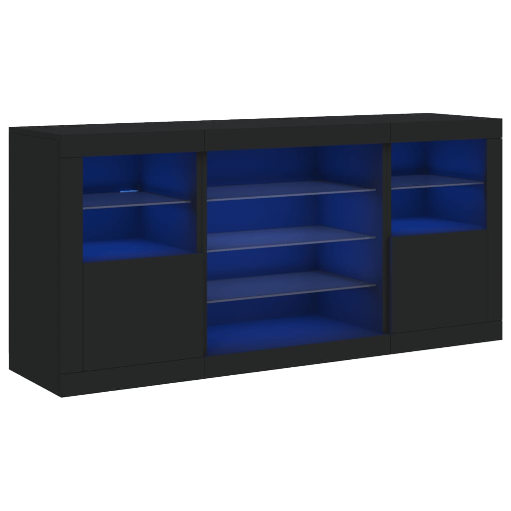 Dressoir met LED-verlichting 142,5x37x67 cm zwart - AllerleiShop