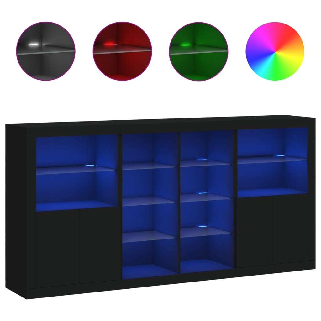 Dressoir met LED-verlichting 202x37x100 cm zwart - AllerleiShop