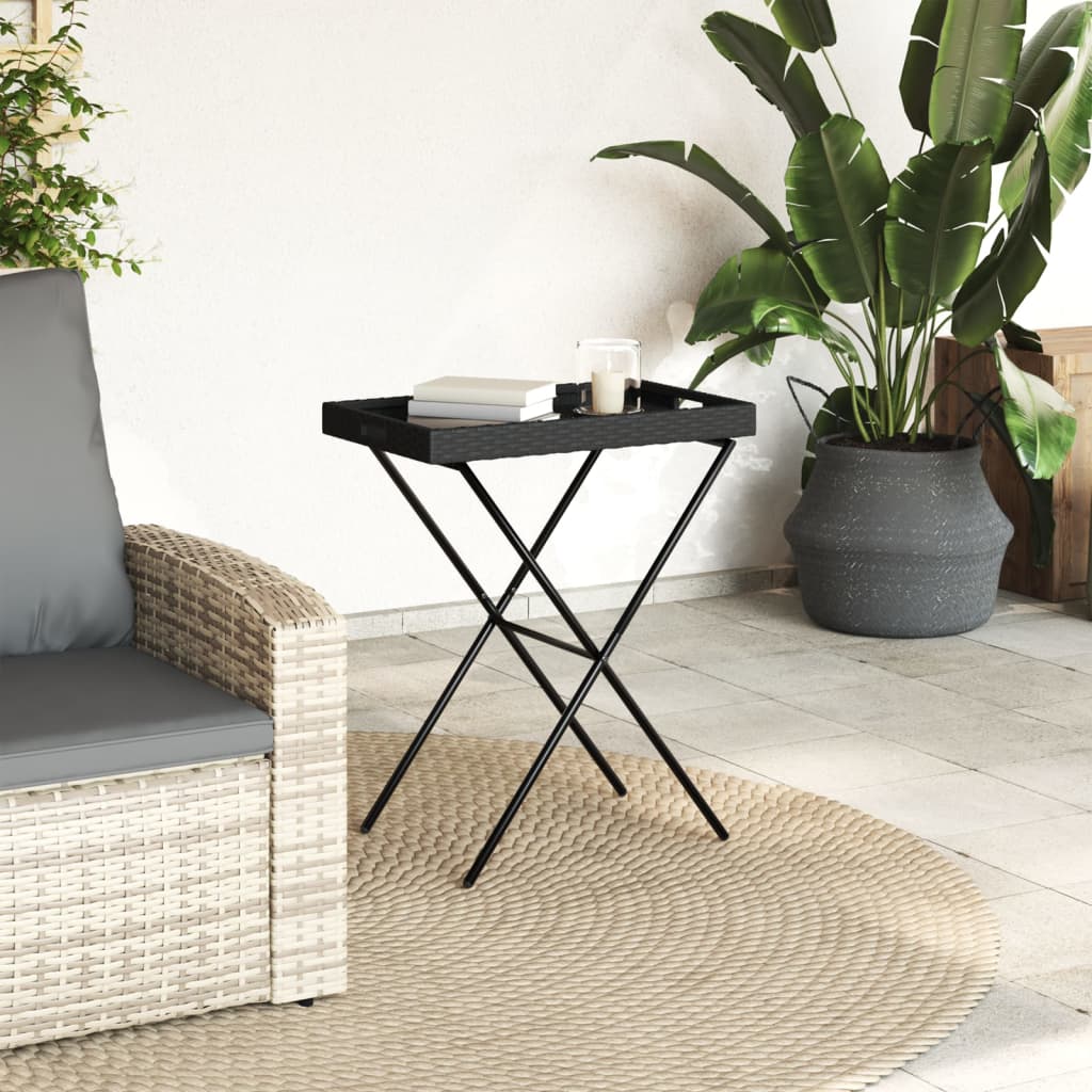 Dienbladtafel inklapbaar 65x40x75 cm poly rattan zwart - AllerleiShop