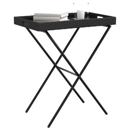 Dienbladtafel inklapbaar 65x40x75 cm poly rattan zwart - AllerleiShop