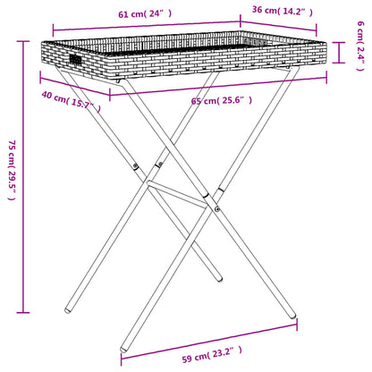 Dienbladtafel inklapbaar 65x40x75 cm poly rattan zwart - AllerleiShop