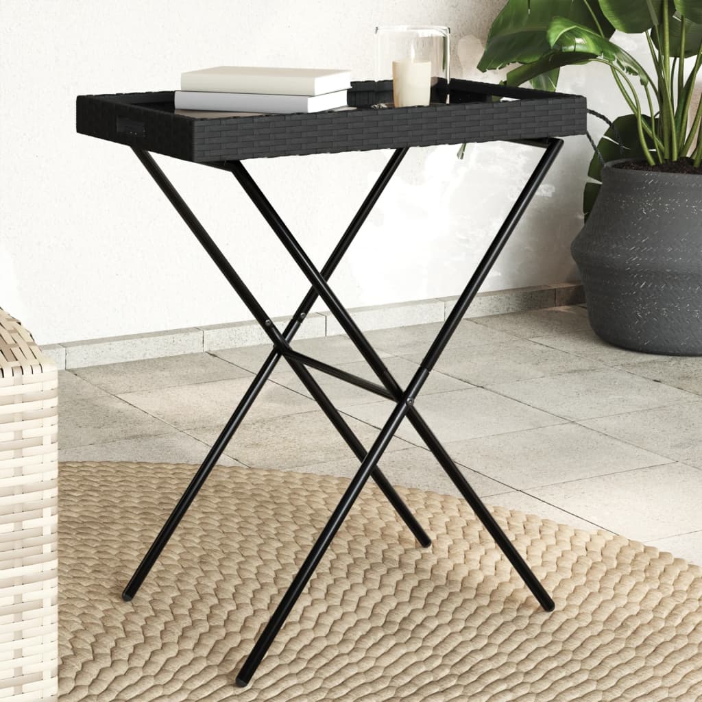 Dienbladtafel inklapbaar 65x40x75 cm poly rattan zwart - AllerleiShop