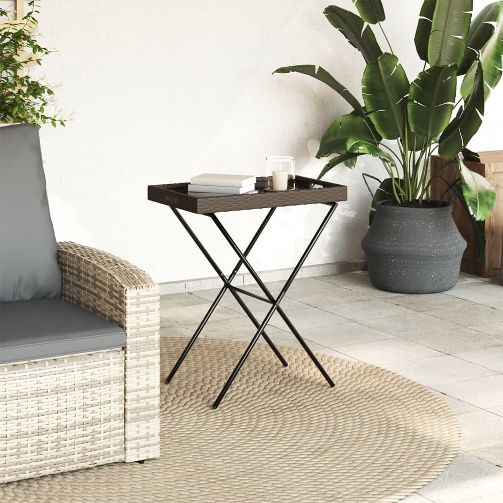 Dienbladtafel inklapbaar 65x40x75 cm poly rattan bruin - AllerleiShop