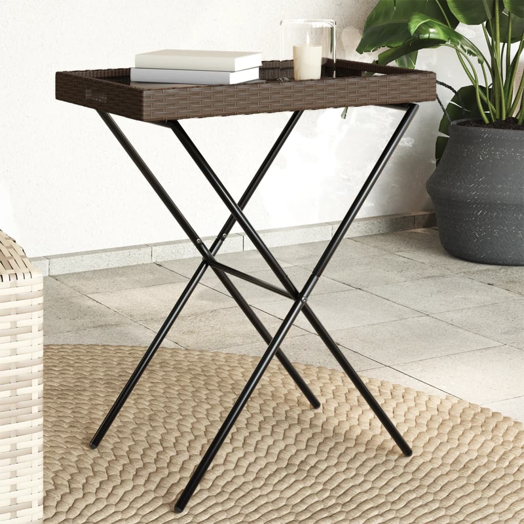 Dienbladtafel inklapbaar 65x40x75 cm poly rattan bruin - AllerleiShop