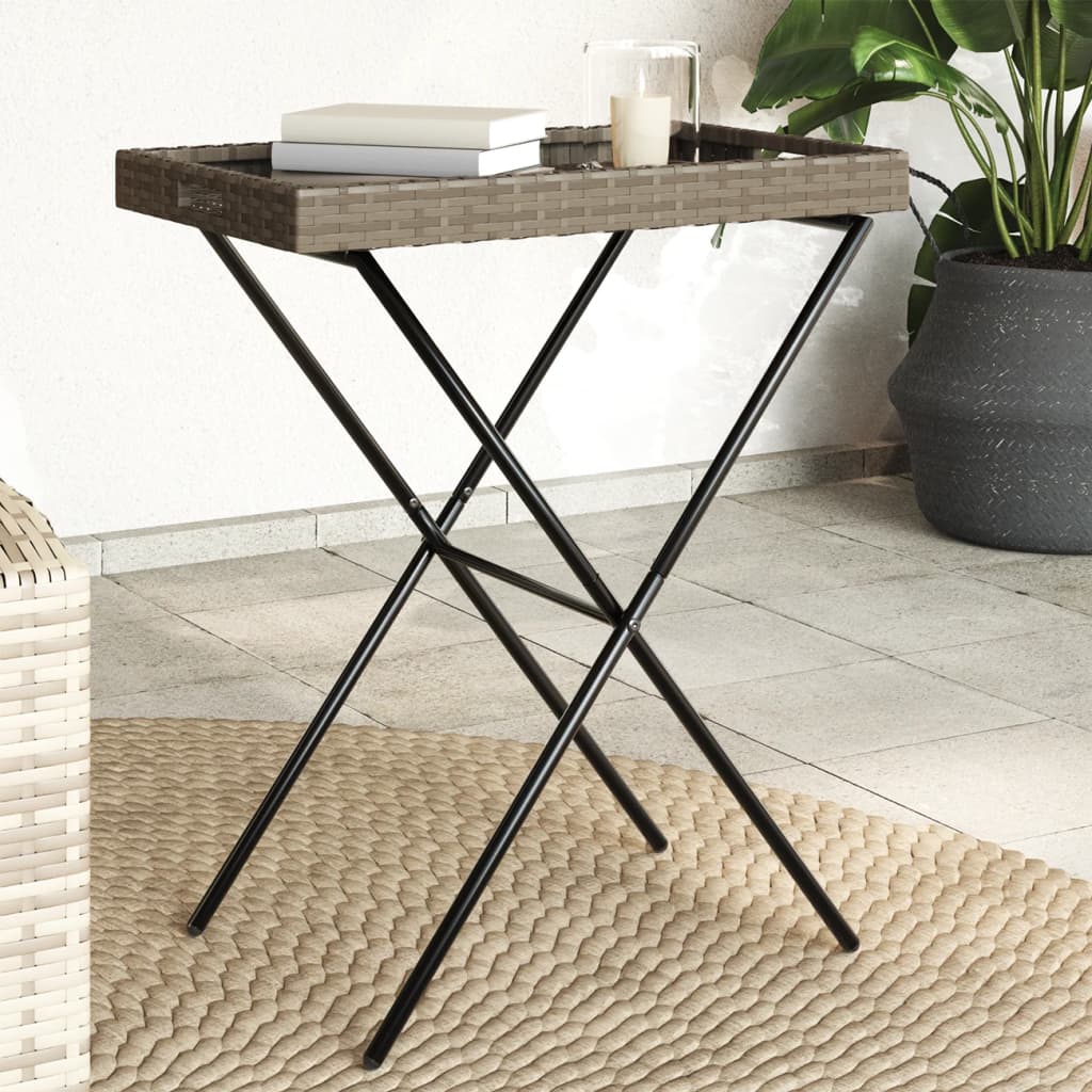 Dienbladtafel inklapbaar 65x40x75 cm poly rattan grijs - AllerleiShop