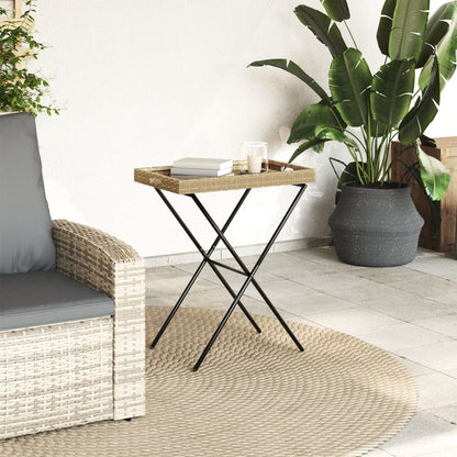 Dienbladtafel inklapbaar 65x40x75 cm poly rattan beige - AllerleiShop