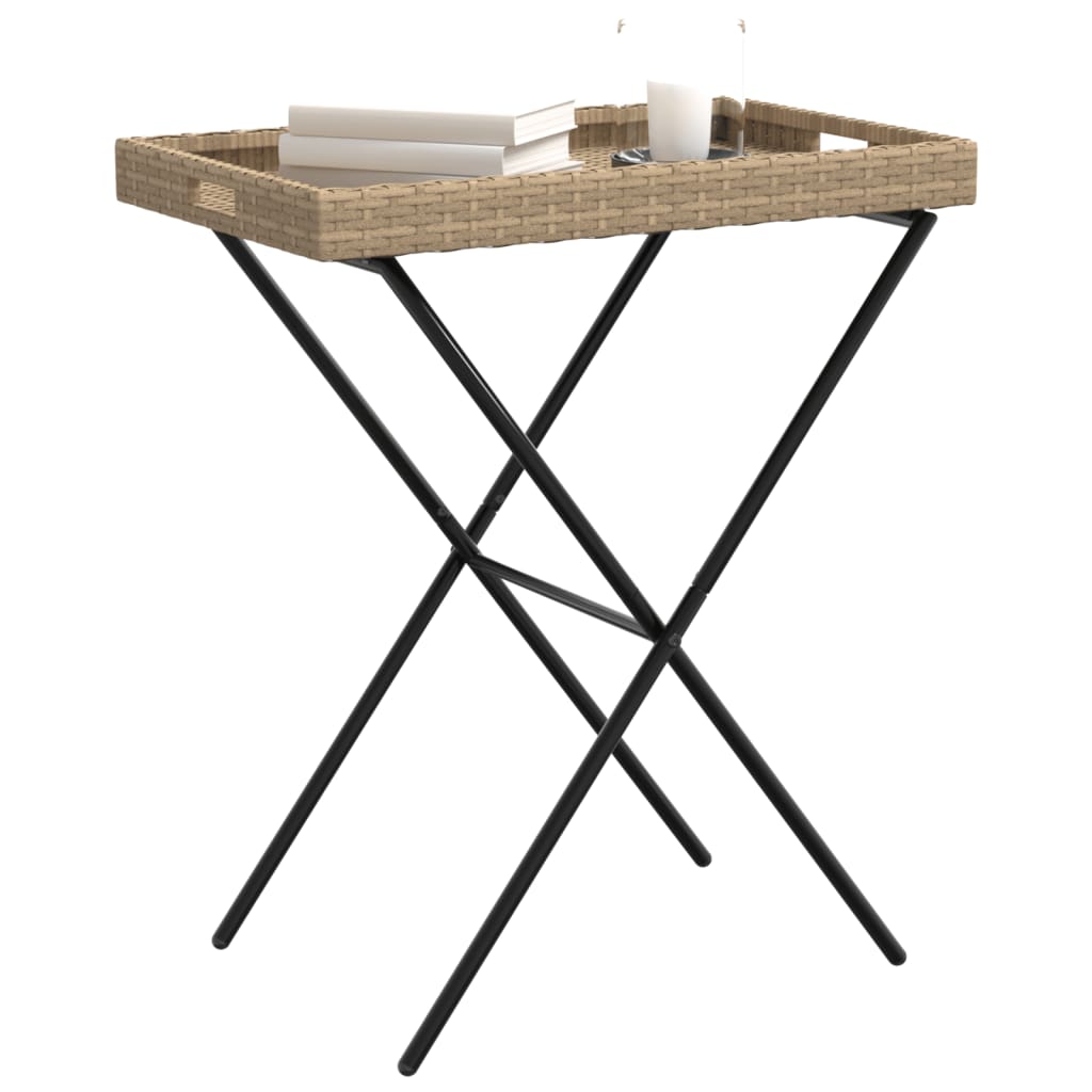 Dienbladtafel inklapbaar 65x40x75 cm poly rattan beige - AllerleiShop