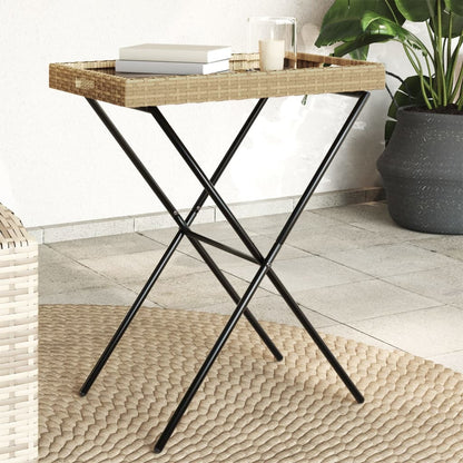 Dienbladtafel inklapbaar 65x40x75 cm poly rattan beige - AllerleiShop