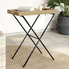 Dienbladtafel inklapbaar 65x40x75 cm poly rattan beige