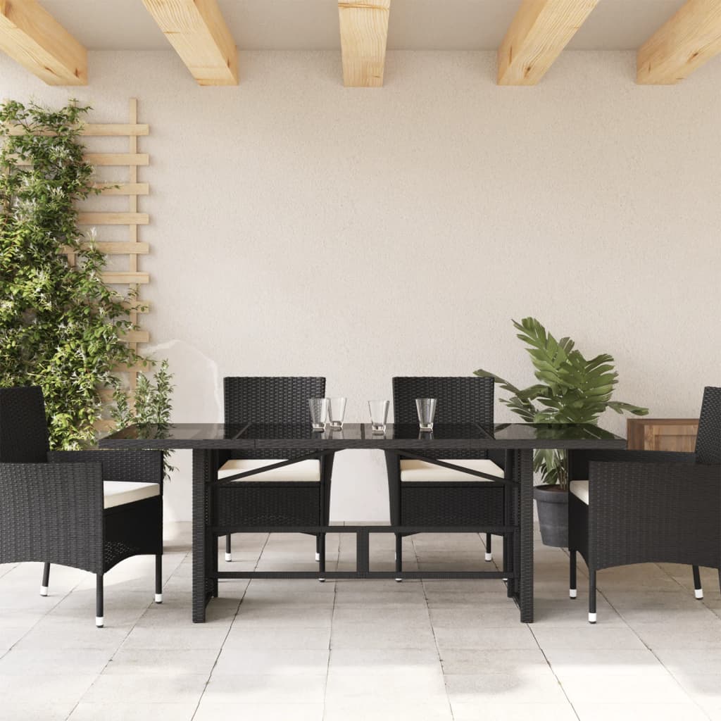 Tuintafel met glazen blad 190x80x74 cm poly rattan zwart - AllerleiShop