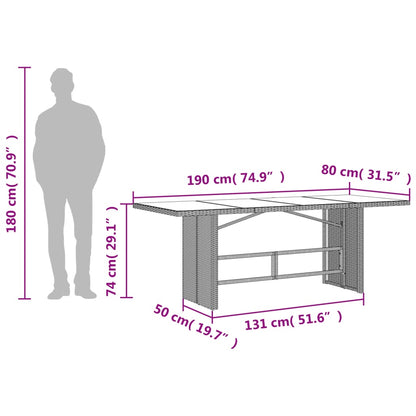 Tuintafel met glazen blad 190x80x74 cm poly rattan zwart - AllerleiShop