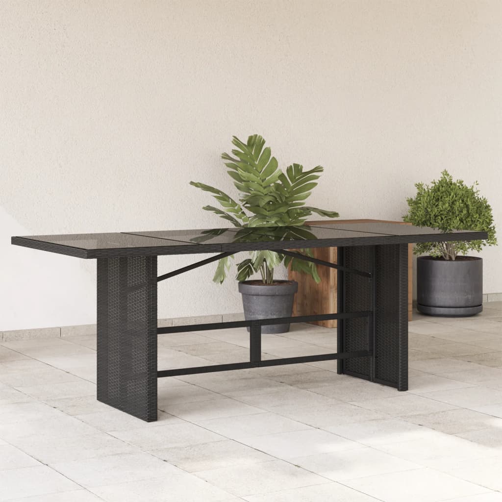 Tuintafel met glazen blad 190x80x74 cm poly rattan zwart - AllerleiShop