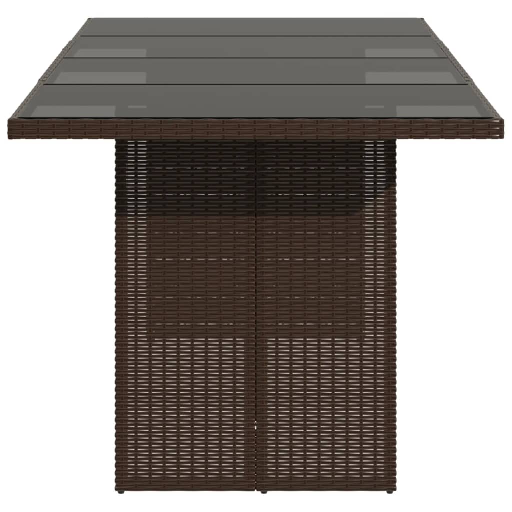 Tuintafel met glazen blad 190x80x74 cm poly rattan bruin - AllerleiShop