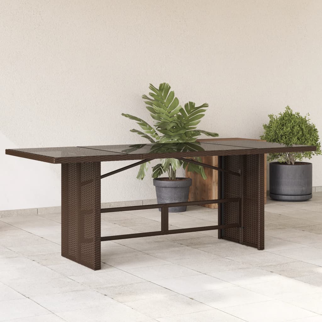 Tuintafel met glazen blad 190x80x74 cm poly rattan bruin - AllerleiShop