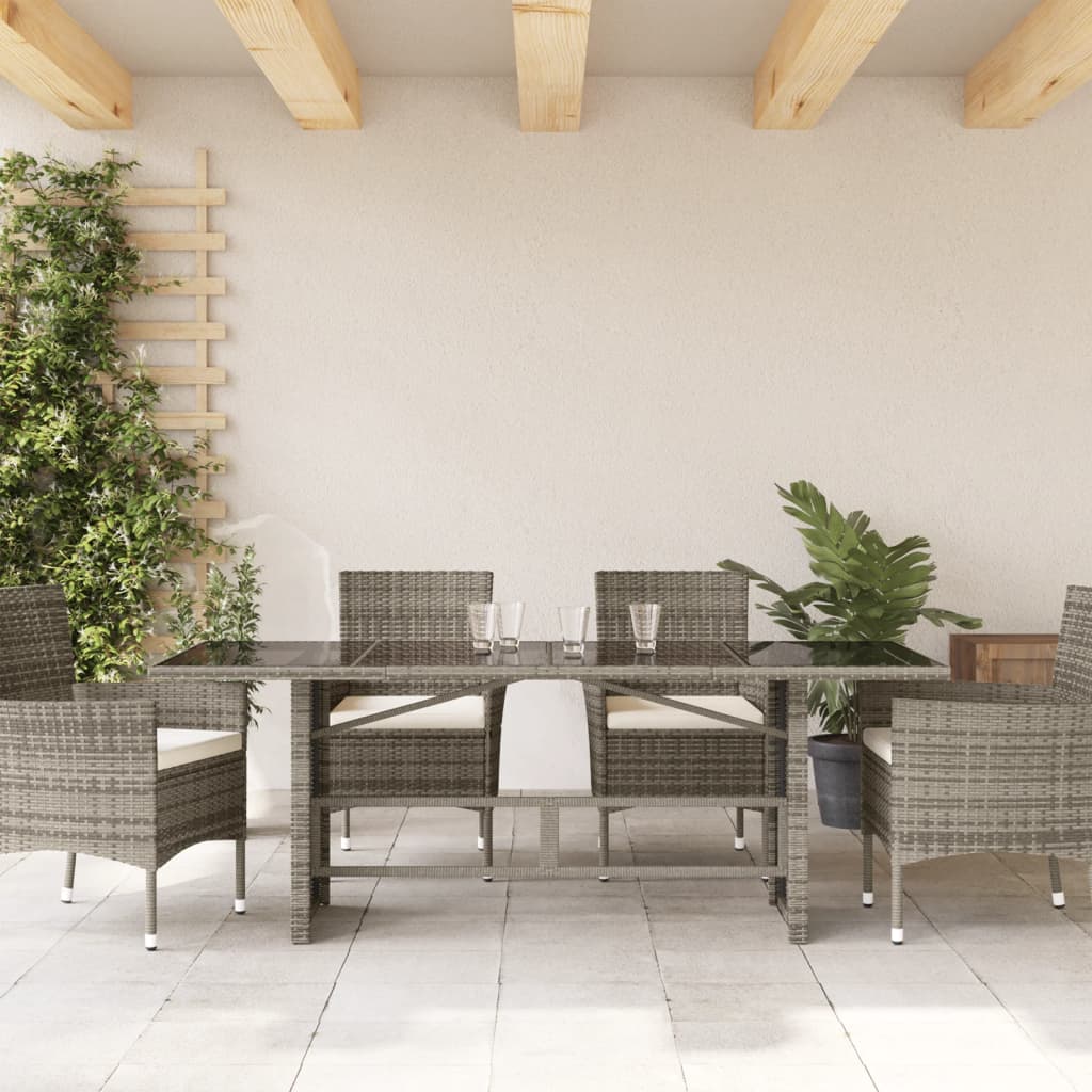 Tuintafel met glazen blad 190x80x74 cm poly rattan grijs - AllerleiShop