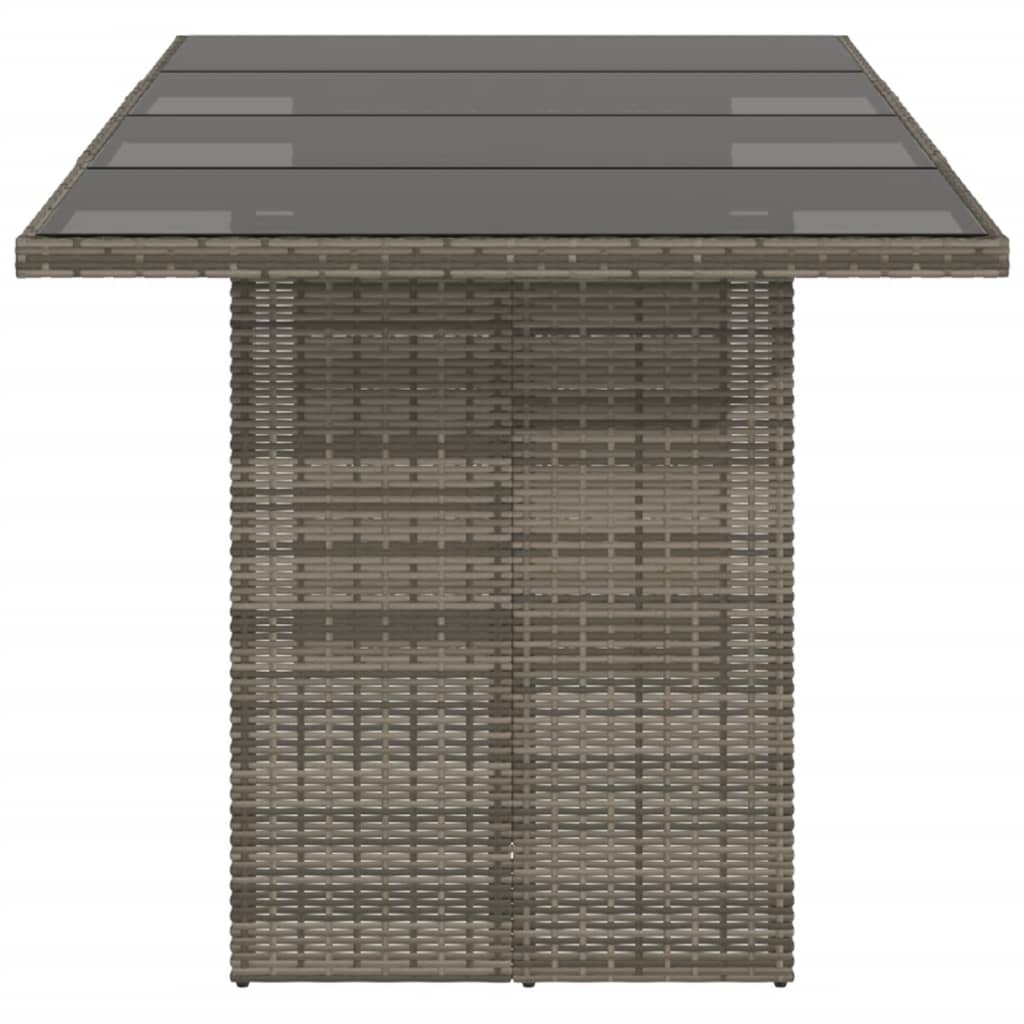 Tuintafel met glazen blad 190x80x74 cm poly rattan grijs - AllerleiShop