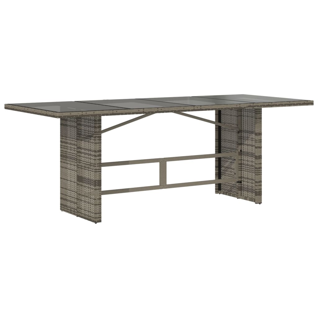 Tuintafel met glazen blad 190x80x74 cm poly rattan grijs - AllerleiShop